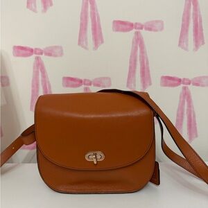 Structured Leather Crossbody Bag in Cognac Brown (Can be used as a camera bag)